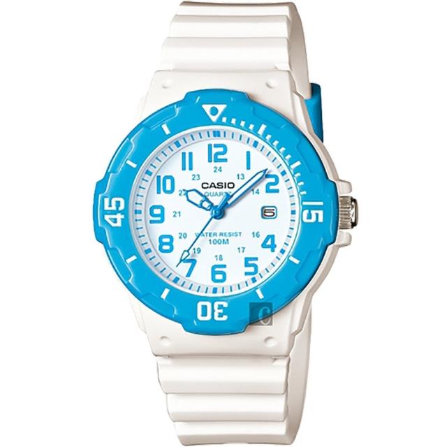 【CASIO 卡西歐】學生錶  迷你運動風指針手錶-藍圈x白 考試手錶(LRW-200H-2BVDF)