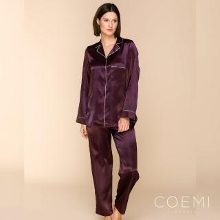 【Aubade】緞面兩件式長袖睡衣 居家服 長袖套裝 女睡衣(深紫-P006)