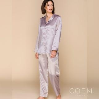 【Aubade】緞面兩件式長袖睡衣 居家服 長袖套裝 女睡衣(淺芋灰-P006)