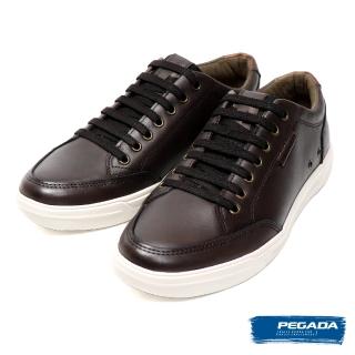 【PEGADA】經典款全皮面平底綁帶休閒鞋 深棕色(110403-DBR)