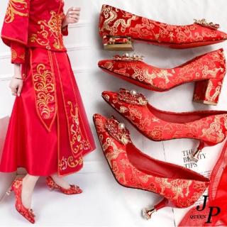 【JP Queen New York】婚宴美麗新娘刺繡低跟粗跟高跟鞋(4款可選)