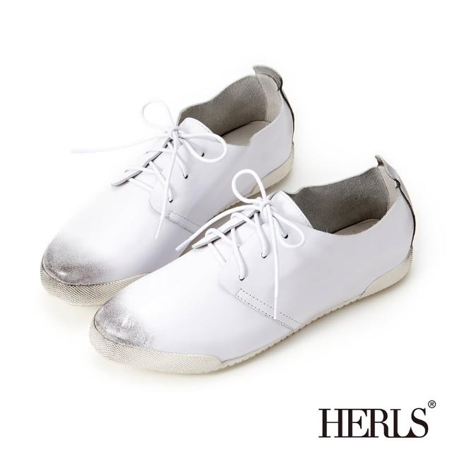 【HERLS】全真皮仿舊刷色休閒鞋(白色)