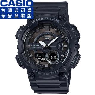 【CASIO】卡西歐雙顯多時區電子膠帶錶-黑(AEQ-110W-1B 原廠公司貨全配盒裝版)