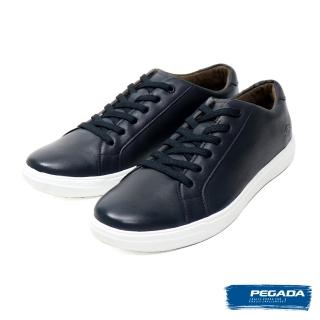 【PEGADA】全皮面復古平底綁帶休閒鞋 藍黑色(110401-DBU)
