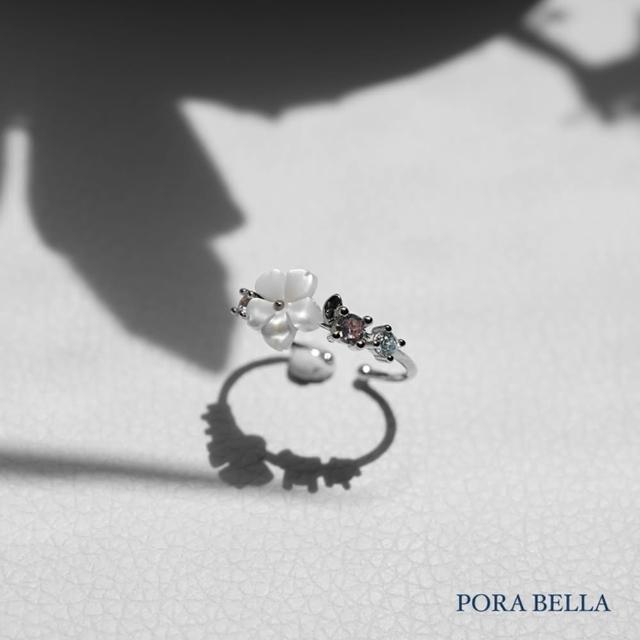 【Porabella】925純銀韓版花朵戒指 設計款立體花卉浪漫開口戒指 粉紅鋯石可調節式戒指 RINGS