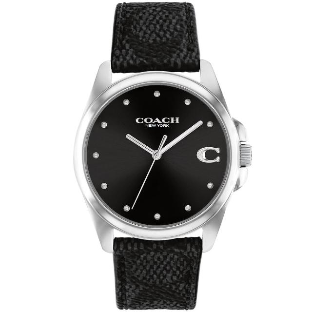 【COACH】官方授權經銷商 Greyson 經典C字LOGO皮帶女錶-36mm/黑 母親節 禮物(14504112)