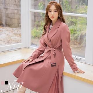 【N147】現貨 女性魅力綁帶前Ｖ風衣外套洋裝《612》蜜桃粉(韓國女裝)