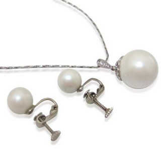 【小樂珠寶】大顆南洋深海貝珍珠二件式套組項鍊耳環超值(新年特賣品珍珠專賣店)