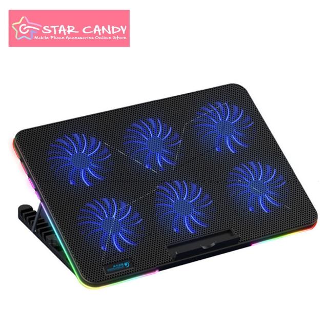 【STAR CANDY】六風扇幻彩筆電散熱器(電競級特效/七檔調節/雙撥盤組合)
