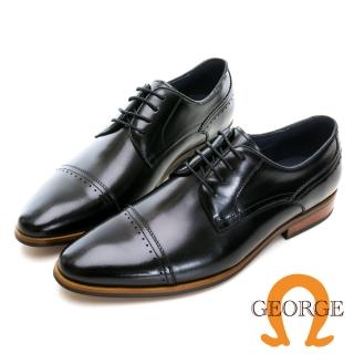【GEORGE 喬治皮鞋】Amber系列 真皮鋸齒橫飾木紋紳士鞋 -黑315011BR10