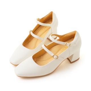 【amai】甜美雙帶粗跟瑪麗珍鞋 瑪麗珍 瑪莉珍 中跟 學院風 時尚 百搭 大尺碼 SP112-22WT(白色)
