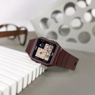 【CASIO 卡西歐】經典復古 方形造型 雙顯 電子數位 橡膠手錶 深咖啡色 33mm(LF-20W-5A)