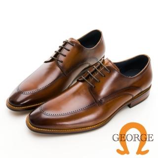 【GEORGE 喬治皮鞋】Amber系列 真皮雷射印花木跟紳士鞋 -棕315012BR24