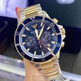 【EMPORIO ARMANI】ARMANI手錶型號AR00042(寶藍色錶面寶藍錶殼金銀相間精鋼錶帶款)