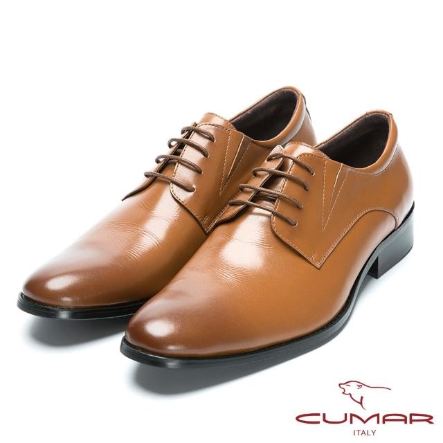 【CUMAR】舒適真皮 綁帶牛皮素面皮鞋(棕色)