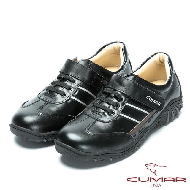 【CUMAR】MIT台灣製造 全真皮舒適魔術貼休閒鞋(黑色)