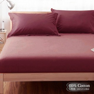 【LUST】素色簡約 酒紅 100%純棉、雙人6尺精梳棉床包/歐式枕套《不含被套》(台灣製造)
