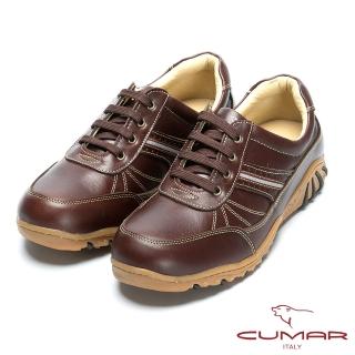 【CUMAR】MIT台灣製造 全真皮舒適綁帶休閒鞋(咖啡色)
