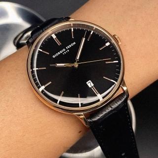【GIORGIO FEDON 1919】GiorgioFedon1919手錶型號GF00107(黑色錶面玫瑰金錶殼深黑色真皮皮革錶帶款)