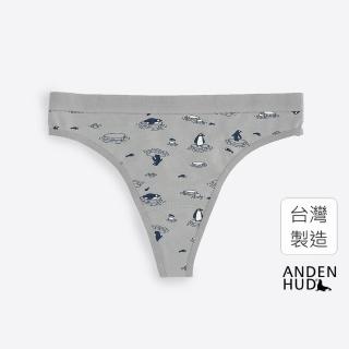 【Anden Hud】Under the sea．緊帶丁字褲 純棉台灣製(和平灰-漂浮企鵝)