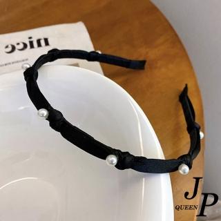 【Jpqueen】知性黑邊珍珠細款百搭髮箍髮飾(黑色)