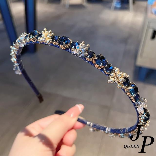 【Jpqueen】藍色冰晶珍珠百搭髮箍髮飾(藍色)