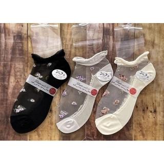 【COMBO!】日本製奈良產頂級親膚舒適真絲透膚襪*2雙入 絲綢玻璃襪 透視桑蠶絲襪 刺繡透明襪(黑色/米白)