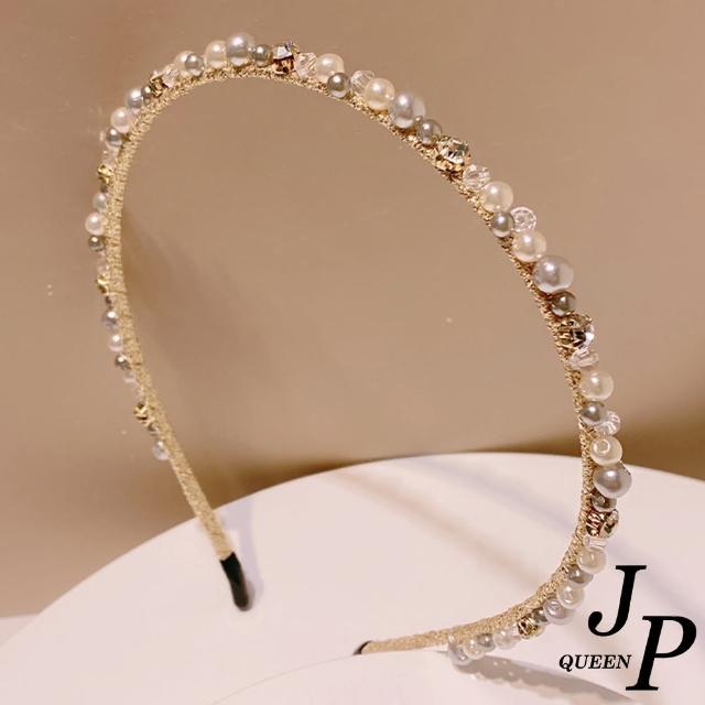 【Jpqueen】法式公主珍珠細款百搭髮箍髮飾(金色)