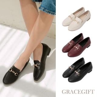 【Grace Gift】通勤族舒適圓頭休閒樂福鞋(多款選)