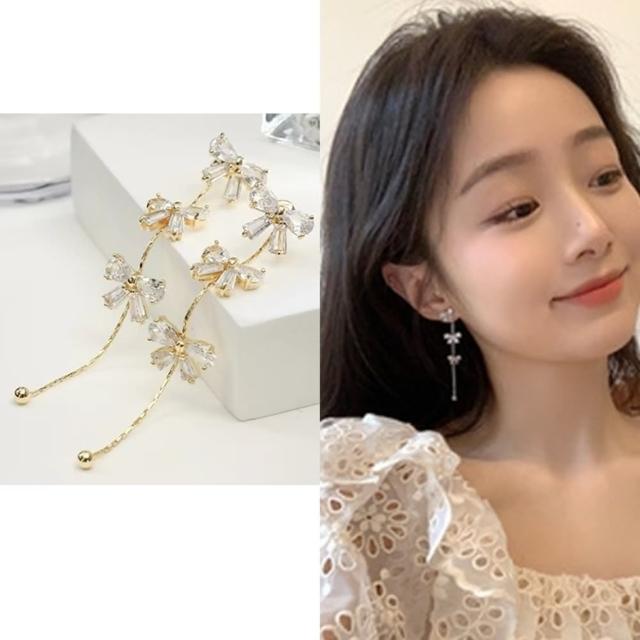 【Emi 艾迷】韓系甜美蝴蝶結輕流蘇高級質感925銀針耳環