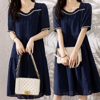 【麗質達人】2110藍色方領洋裝MS(S-4XL)