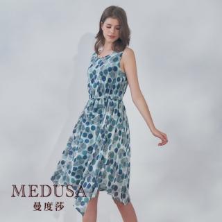 【MEDUSA 曼度莎】現貨-藍綠點點飄逸雪紡洋裝（M-XL）｜雪紡連身裙 無袖(101-20816)