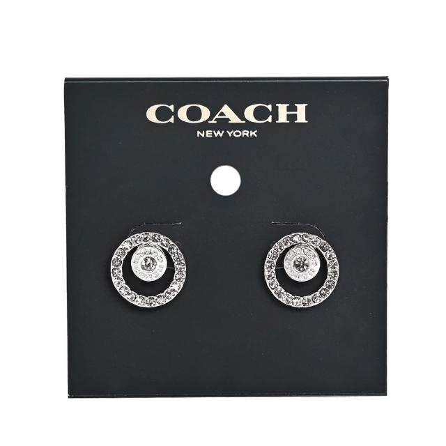 【COACH】鑲鑽二合一同心圓針式耳環(銀色)