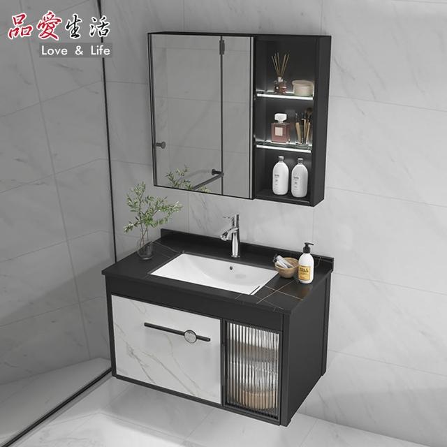 【品愛生活】質感黑岩板太空鋁鏡櫃浴櫃(80cm)