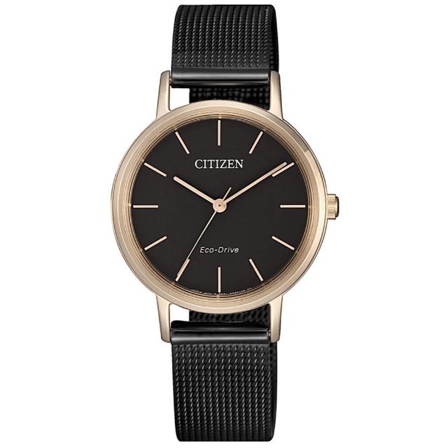 【CITIZEN 星辰】LADYS系列光動能時尚米蘭腕錶-黑金(EM0577-87E)
