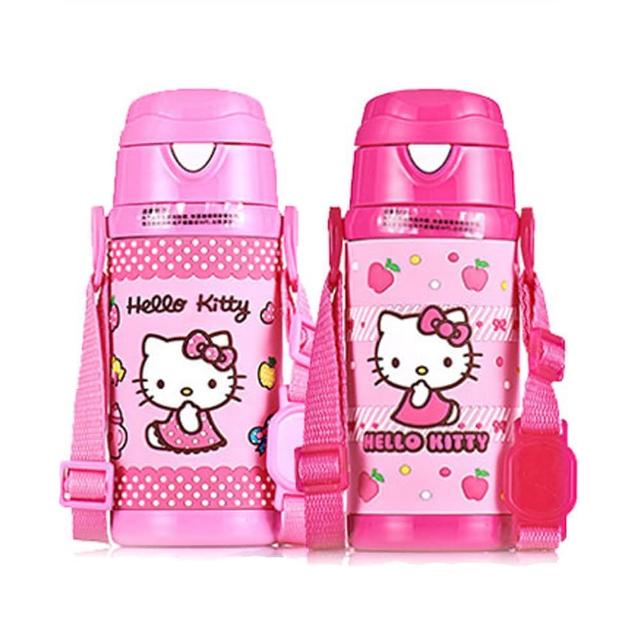 【優貝選】HELLO KITTY 兩用保冷/保溫 吸管式兒童背帶水壺 300ML(平輸品)