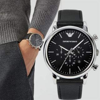 【EMPORIO ARMANI】Classic 三眼計時皮帶手錶-46mm 女王節(AR1828)