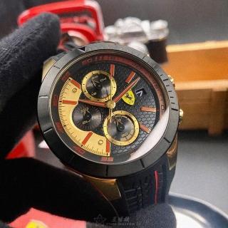 【Ferrari 法拉利】FERRARI手錶型號FE00042(黑金色錶面黑錶殼深黑色矽膠錶帶款)