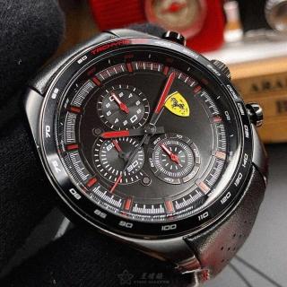 【Ferrari 法拉利】FERRARI手錶型號FE00045(黑色錶面黑錶殼深黑色真皮皮革錶帶款)