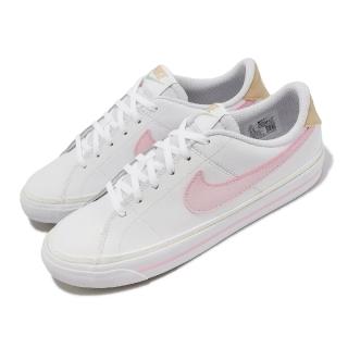 【NIKE 耐吉】休閒鞋 Court Legacy GS 女鞋 大童鞋 白 粉 皮革 網球風 基本款 小白鞋(DA5380-115)