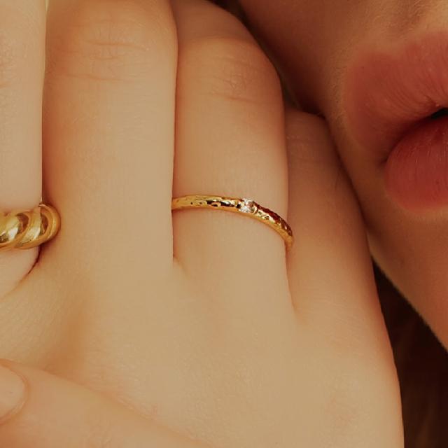 【CReAM】Dottie簡約紋理亮鑽銅鍍18K金色女戒指(新年 過年 送禮 禮物)