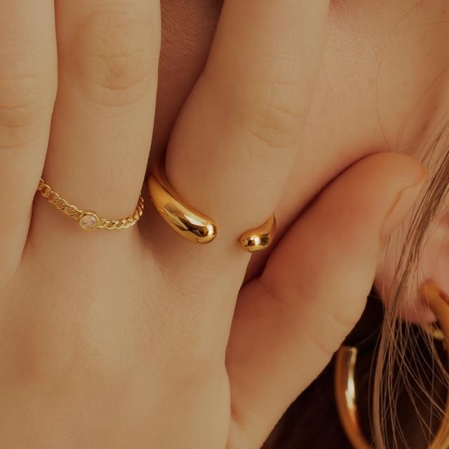 【CReAM】Cora歐美冷淡風開口式簡約不鏽鋼鍍18K金色女戒指(新年 過年 送禮 禮物)