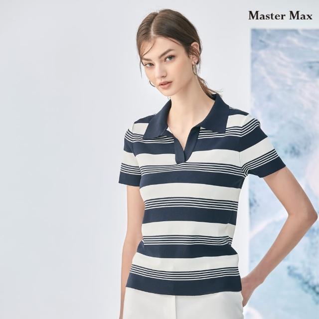 【Master Max】粗細條紋小V襯衫領口短袖針織上衣(8318024)
