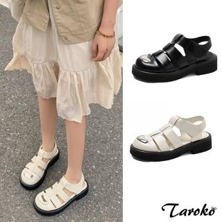 【Taroko】個性元素金屬包頭魔鬼氈厚底涼鞋(2色可選)