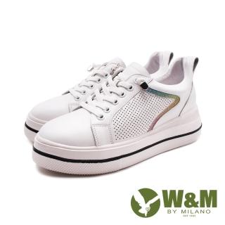 【W&M】女 免綁帶彩色線條休閒鞋 女鞋(白色)
