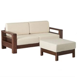 【橙家居·家具】貝里系列胡桃色雙人軟包木沙發+腳凳 BL-A5062(售完採預購 木沙發 沙發 實木 客廳家具)