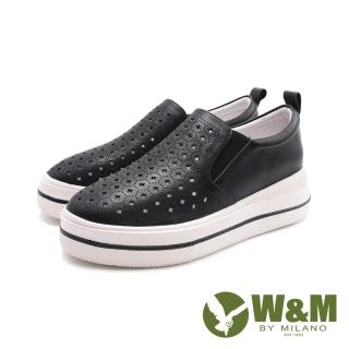 【W&M】女 菱格透氣休閒鞋 女鞋(黑色)