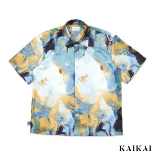 【KAI KAI】暈染彩絲緞面短袖襯衫(男款/女款 仿絲綢寬鬆印花 透氣舒適 休閒短袖上衣)