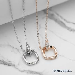 【Porabella】925純銀鋯石項鍊 幾何雙環造型項鍊 純銀項鍊 母親節禮物 告白 生日禮物 Necklace