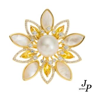 【Jpqueen】太陽花貝母花朵耀眼鋯石胸針別針2用(金色)